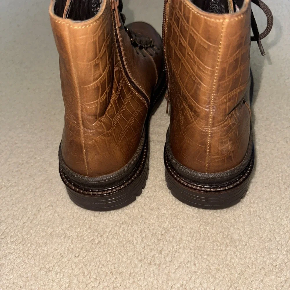 Vintage Foundry Vulcan Brown Leather Boots Mens 10 Lace Up Croc Ankle Combat Zip